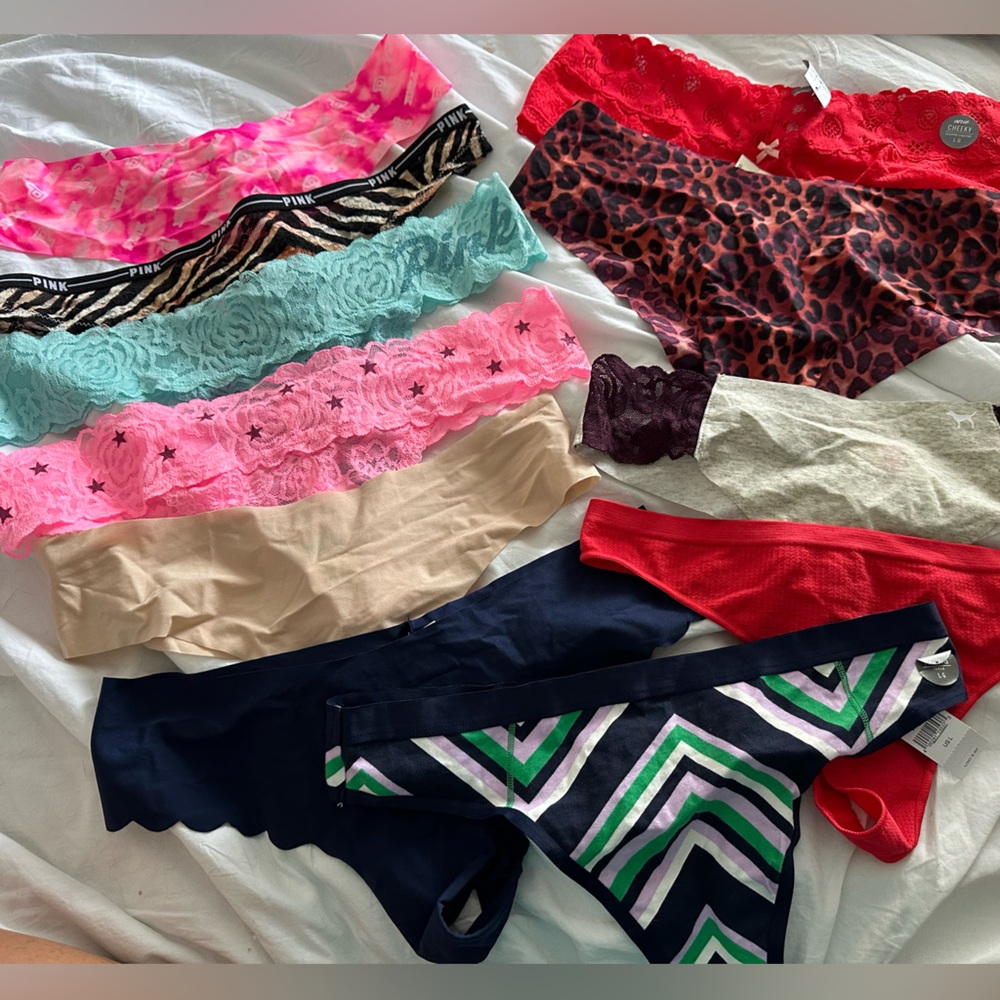 PINK and Aerie Lot Panty Underwear Size Large (9 thongs, 2 cheekies) Brand New